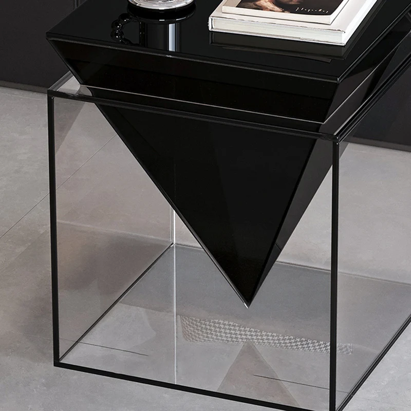 Modern Minimalist Acrylic Square Designer Accent Piece Side Table For Living Room & Bedroom