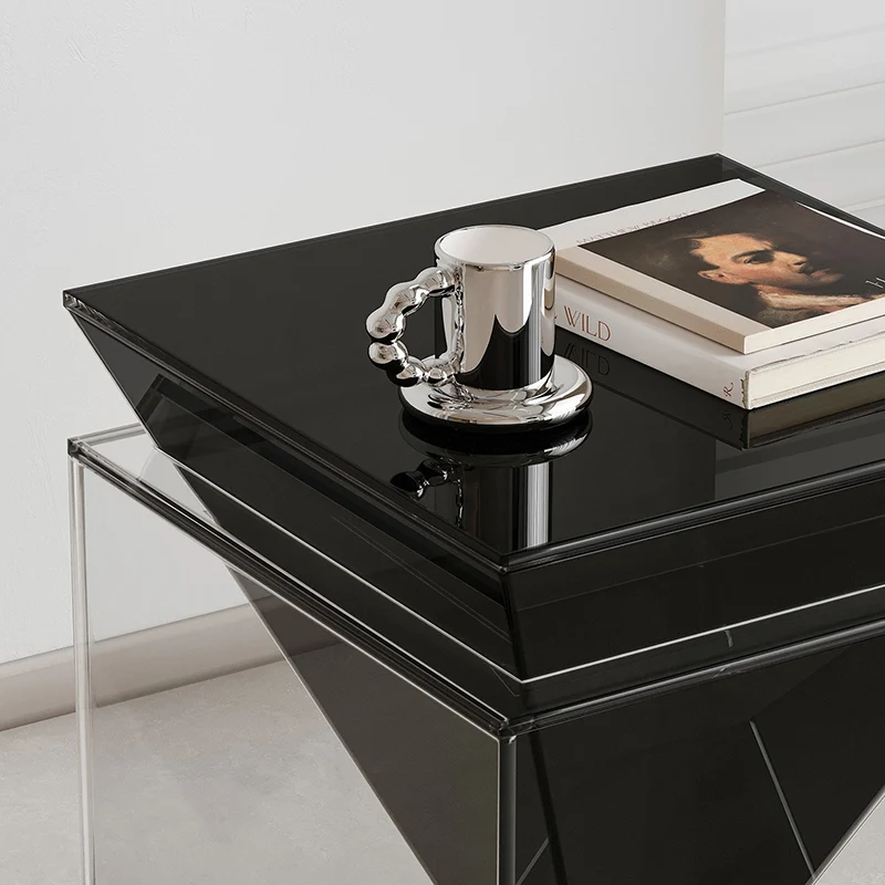 Modern Minimalist Acrylic Square Designer Accent Piece Side Table For Living Room & Bedroom