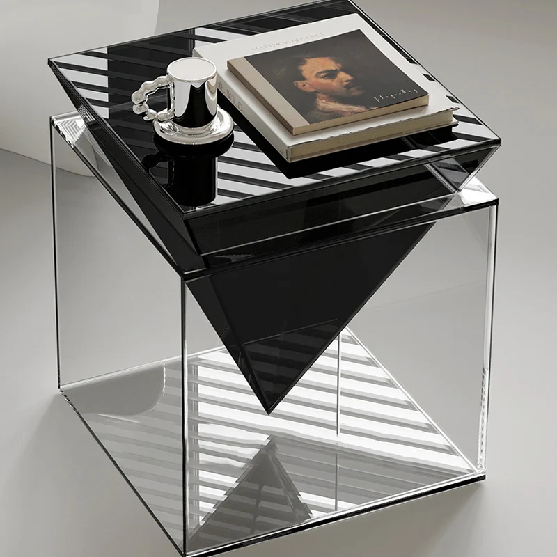 Modern Minimalist Acrylic Square Designer Accent Piece Side Table For Living Room & Bedroom