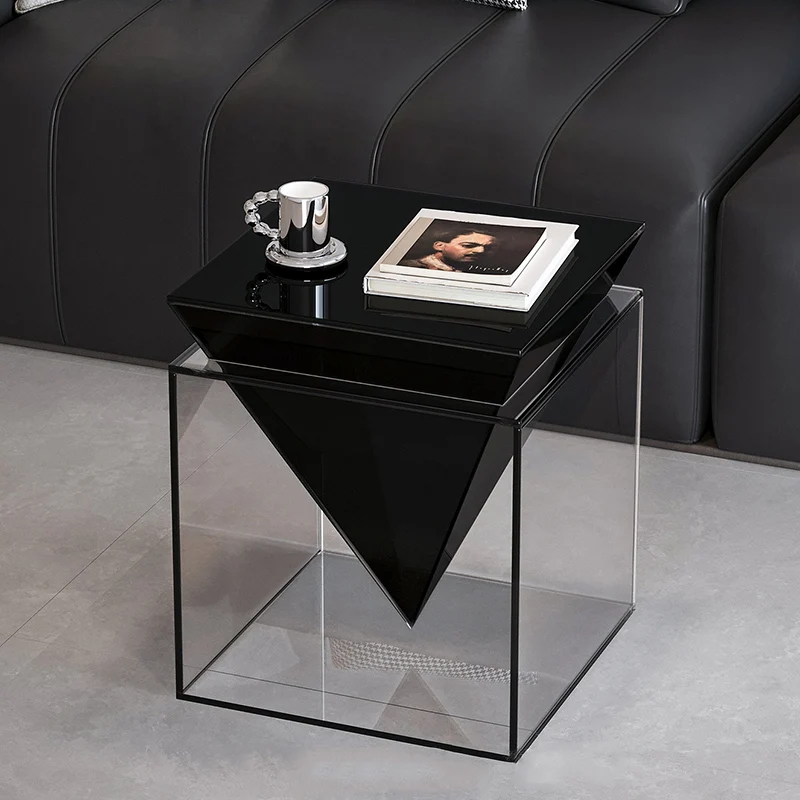 Modern Minimalist Acrylic Square Designer Accent Piece Side Table For Living Room & Bedroom