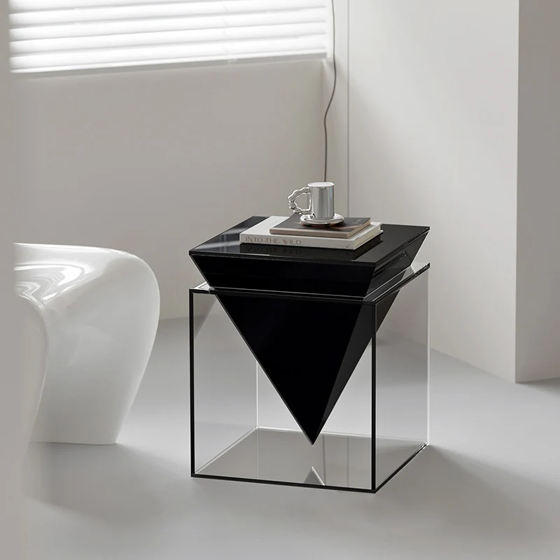 Modern Minimalist Acrylic Square Designer Accent Piece Side Table For Living Room & Bedroom