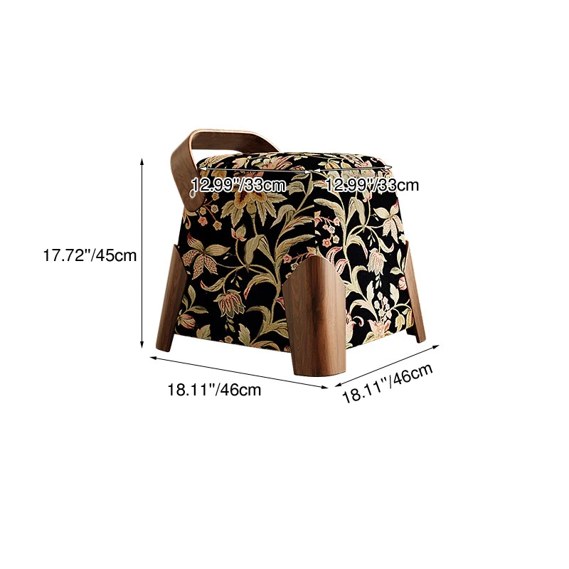 Traditional French Linen Carbon Steel Solid Wood Square Cylindrical Low Stool For Living Room