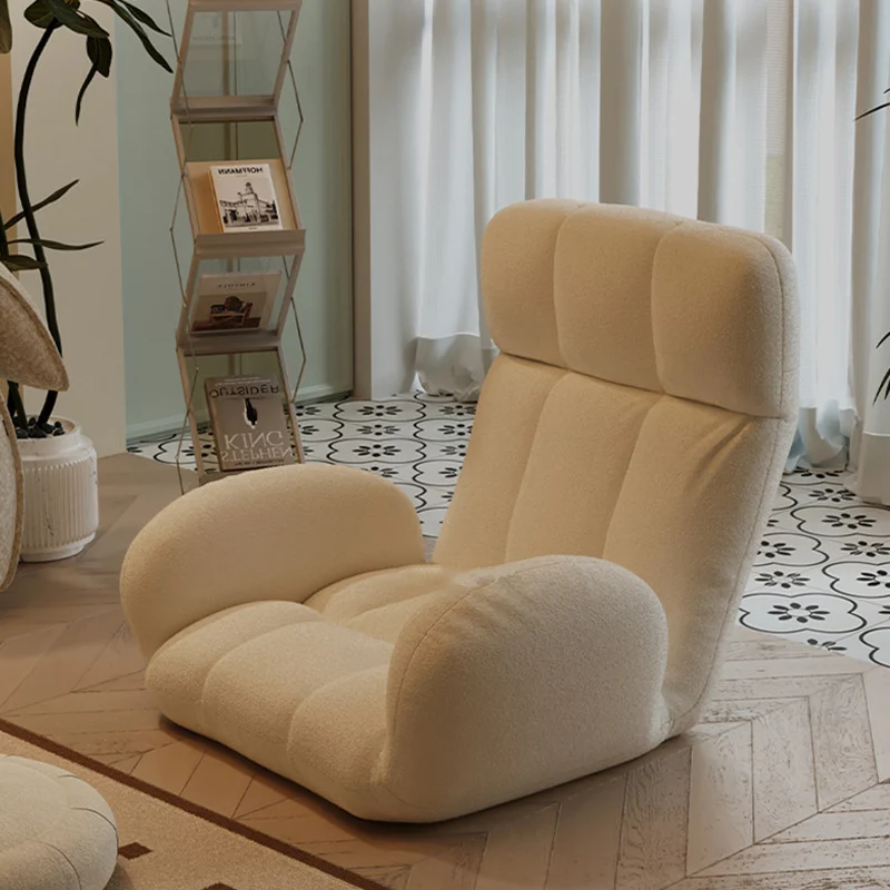 Modern Minimalist Steel & Sherpa Fabric Rectangular Accent Chair With Adjustable Backrest And Armrests For Bedroom