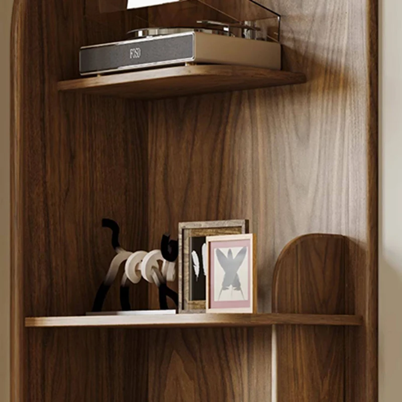 Modern Minimalist Solid Black Walnut & Plywood Rounded Corner Bookshelf With 4 Tiers For Living Room And Home Office