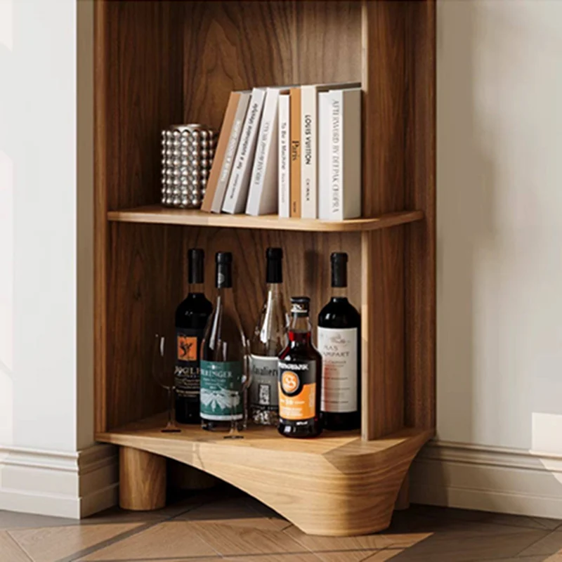 Modern Minimalist Solid Black Walnut & Plywood Rounded Corner Bookshelf With 4 Tiers For Living Room And Home Office