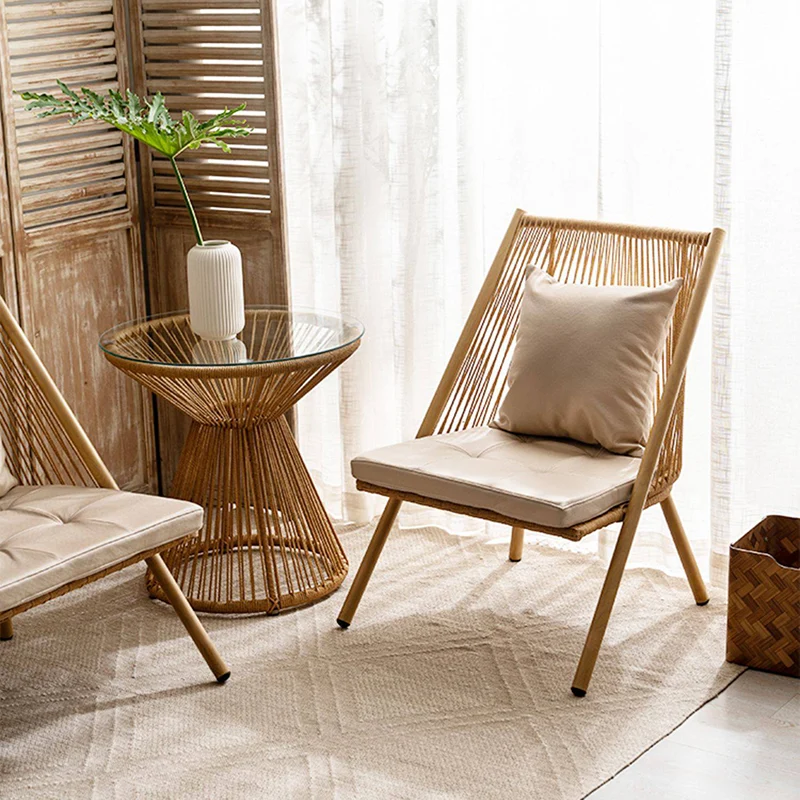 Modern Minimalist Aluminum PE Rattan Weaving Open-Weave Accent Chair With Backrest For Balcony & Garden
