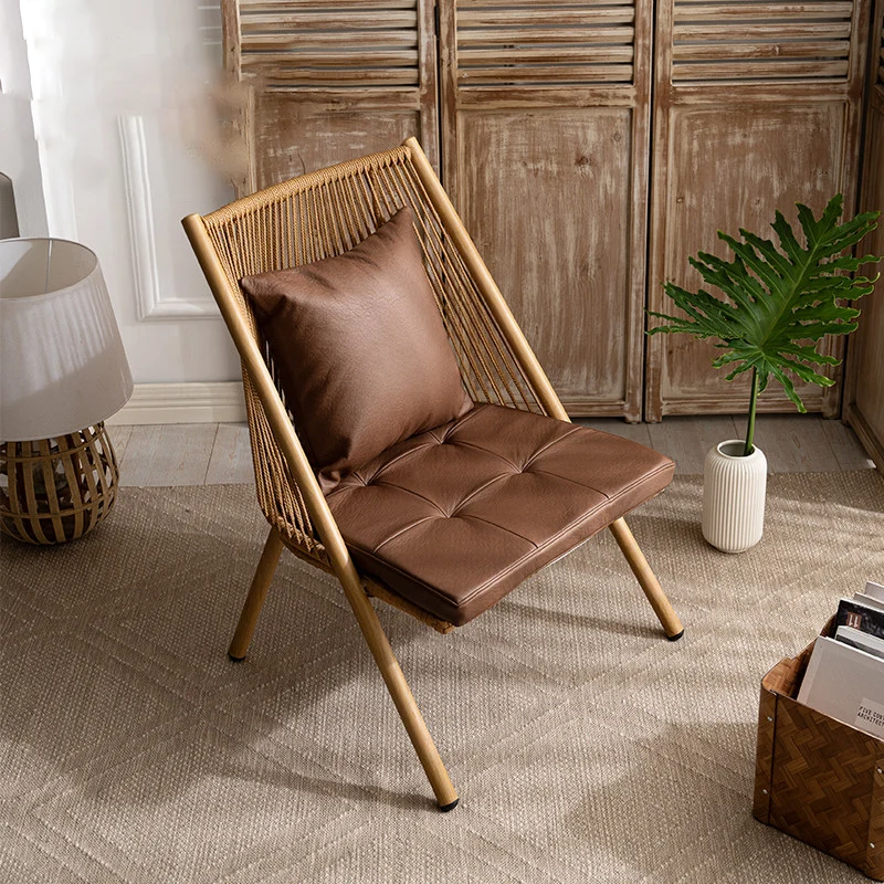 Modern Minimalist Aluminum PE Rattan Weaving Open-Weave Accent Chair With Backrest For Balcony & Garden