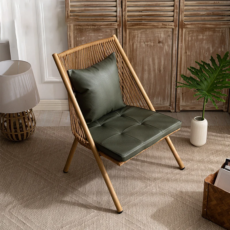 Modern Minimalist Aluminum PE Rattan Weaving Open-Weave Accent Chair With Backrest For Balcony & Garden