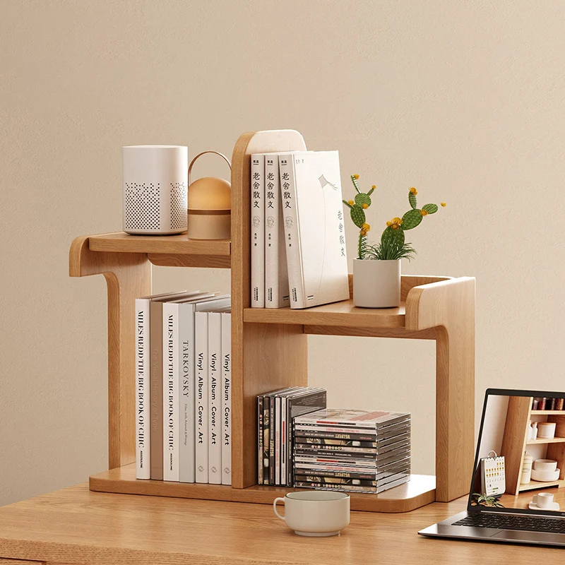 Modern Minimalist Engineered Wood & Acrylic Rounded Rectangular Desktop Bookshelf With 3-Tier Storage For Home Office & Bedroom
