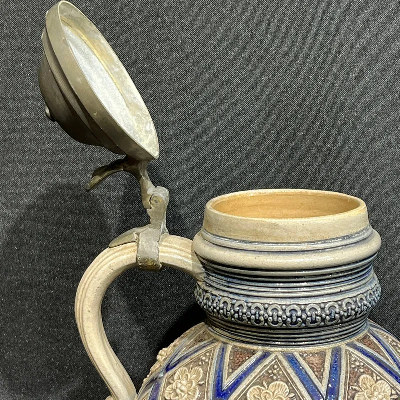 Shopero de cerámica gres alemana Merkelbach & Wick y tapa de peltre