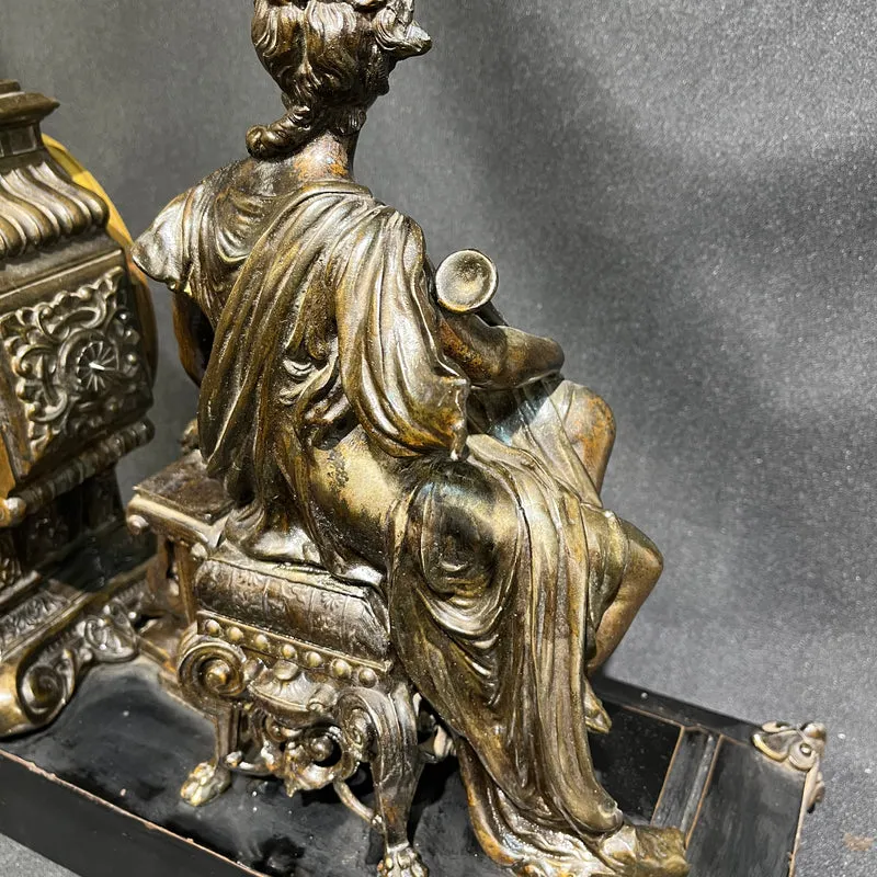 Reloj de mesa decorativo en peltre y bronce estilo Imperio fábrica Ansonia New York 1881