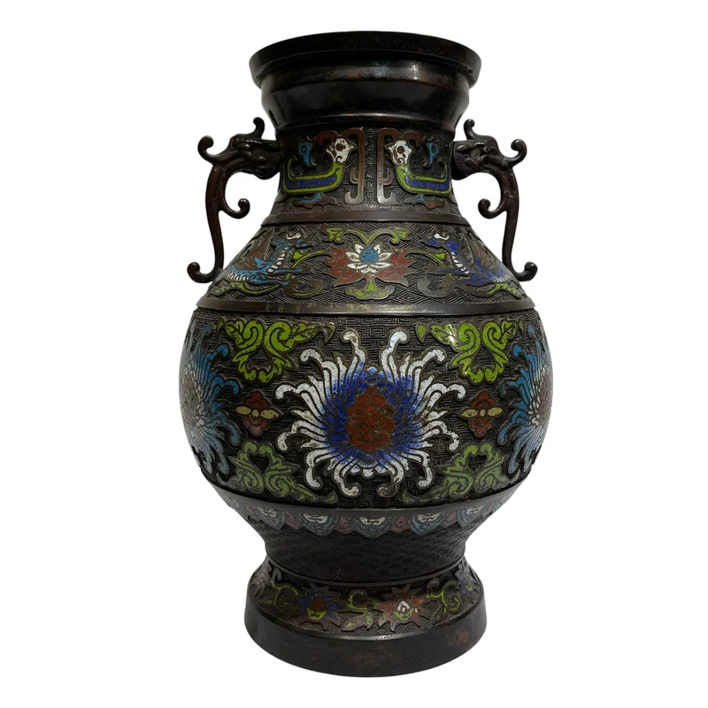 Japanese vase in bronze and floral cloisonné enamel