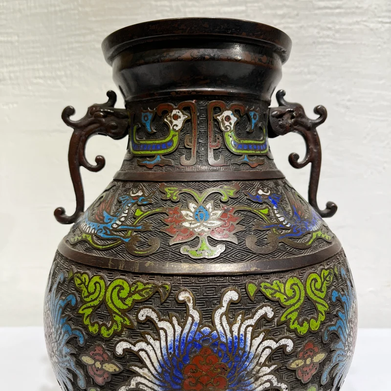 Japanese vase in bronze and floral cloisonné enamel