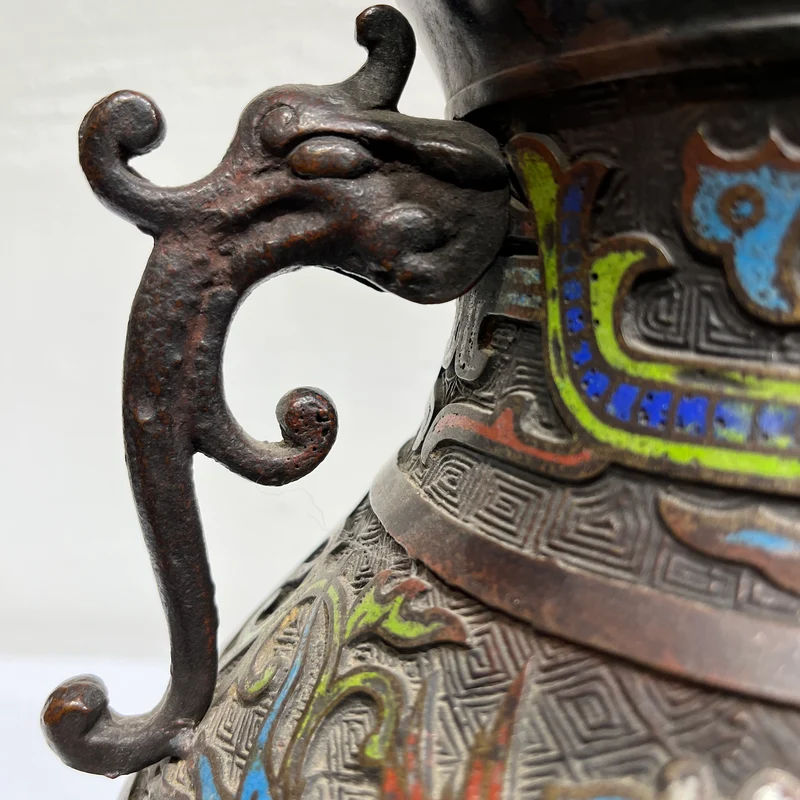 Japanese vase in bronze and floral cloisonné enamel
