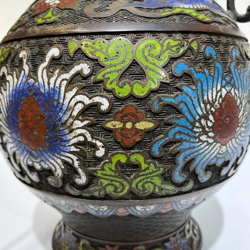 Japanese vase in bronze and floral cloisonné enamel