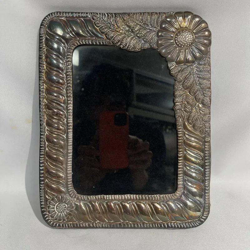 Portarretrato de madera y plata 925 con diseño floral