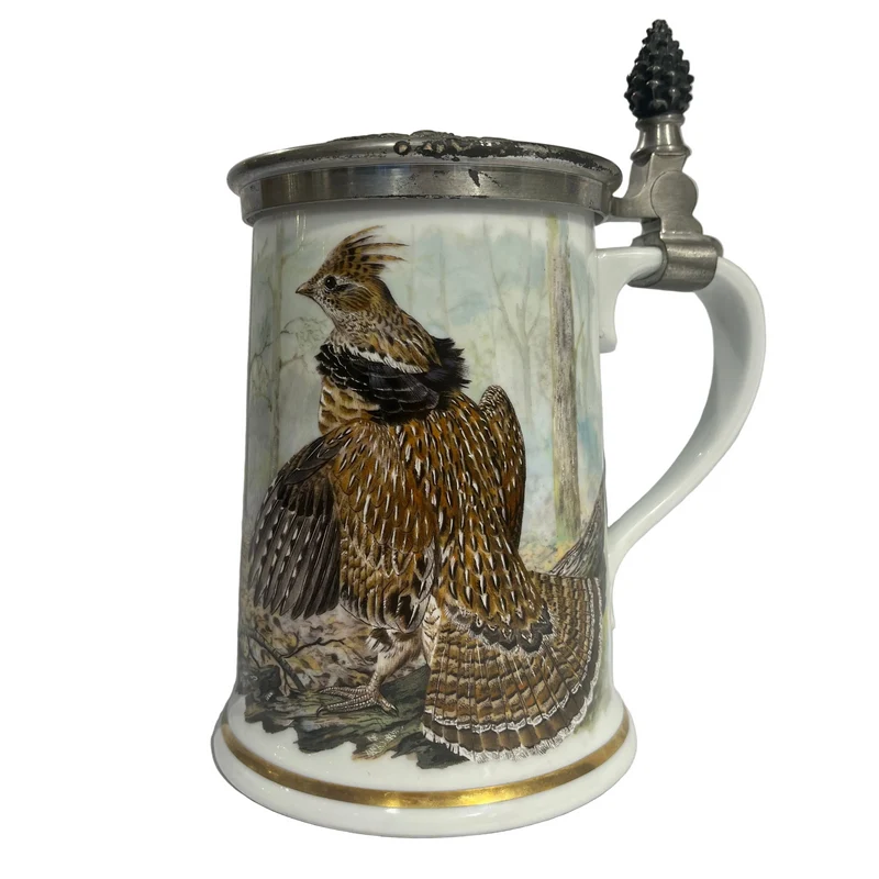 Shopero de porcelana tapa de peltre Haviland ed. limitada 1982 con borde de oro