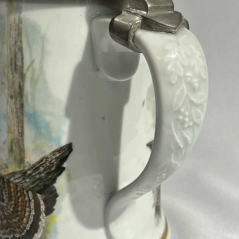 Shopero de porcelana tapa de peltre Haviland ed. limitada 1982 con borde de oro