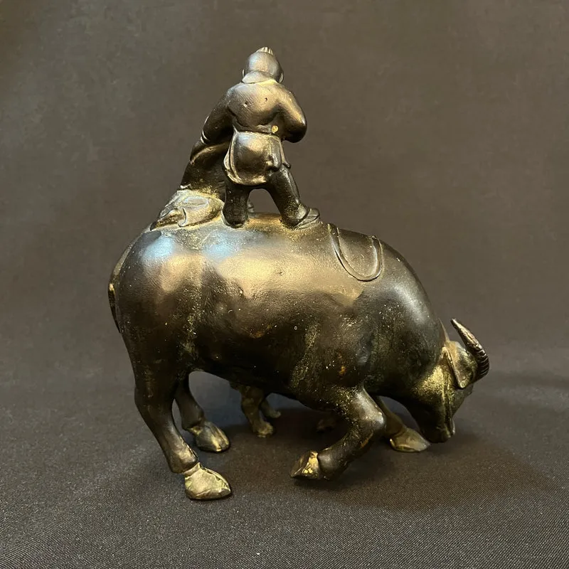 Figura china de metal niños con búfalo y ternero
