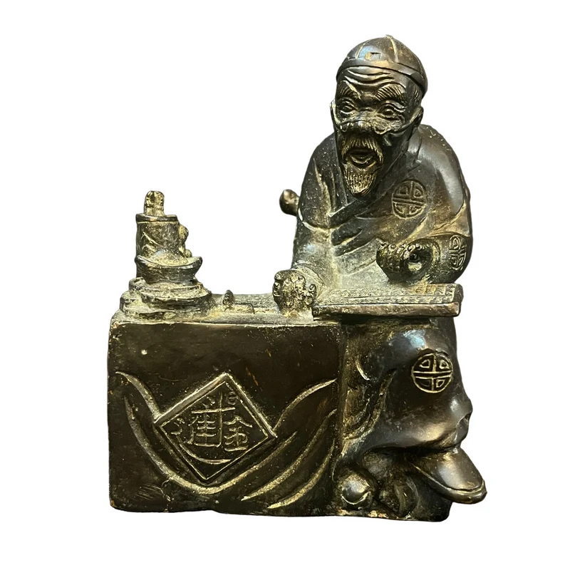 Figura china de metal anciano contador