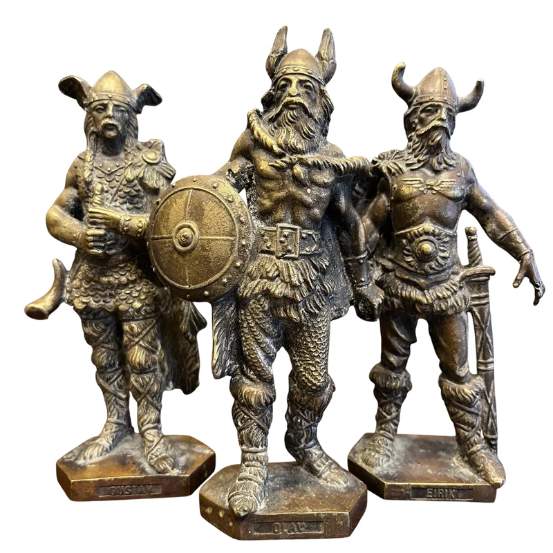 Set of bronze Viking warrior statuettes from the early 20th century