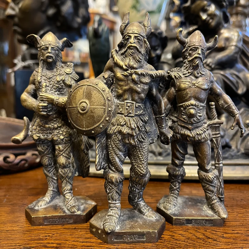 Set of bronze Viking warrior statuettes from the early 20th century