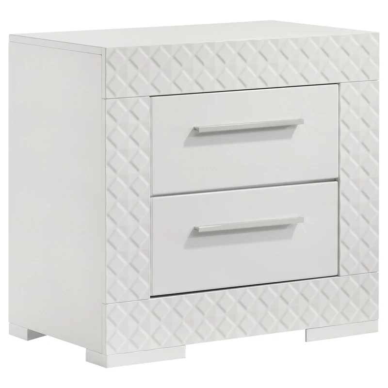 Coaster Furniture Ives 224942 2-Drawer Nightstand Bedside Table - White High Gloss