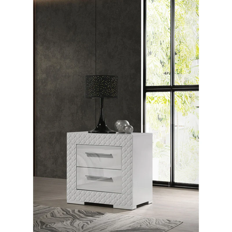 Coaster Furniture Ives 224942 2-Drawer Nightstand Bedside Table - White High Gloss