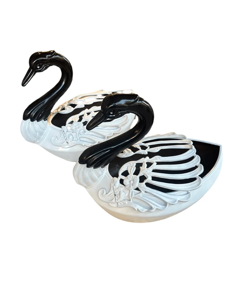 Set of brass and tin swan planters