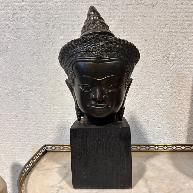 Escultura camboyana en bronce - Guardián Jemer s.XX