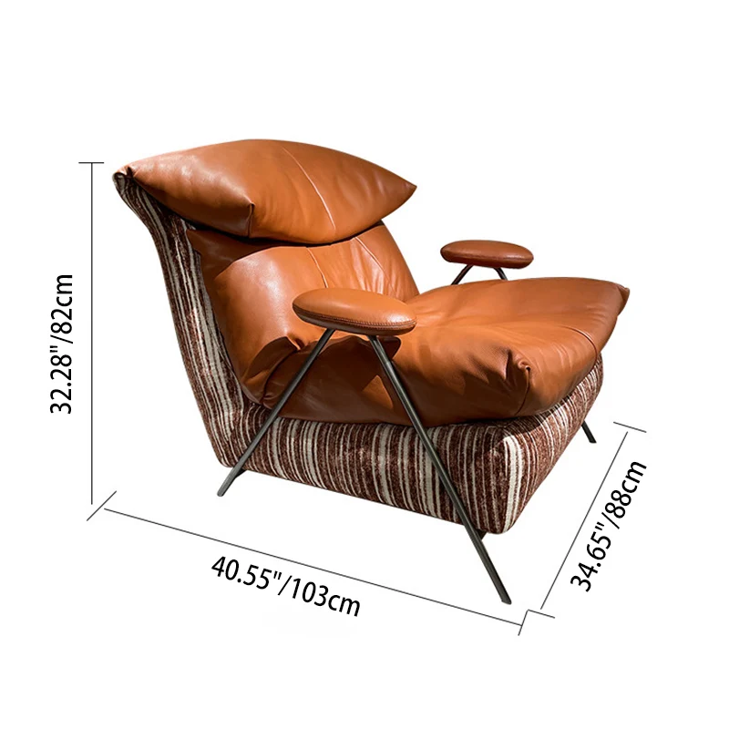Modern Luxury Solid Wood Black Titanium Genuine Leather Fabric Soft Upholstered Accent Chair With Arms And Backrest For Living Room