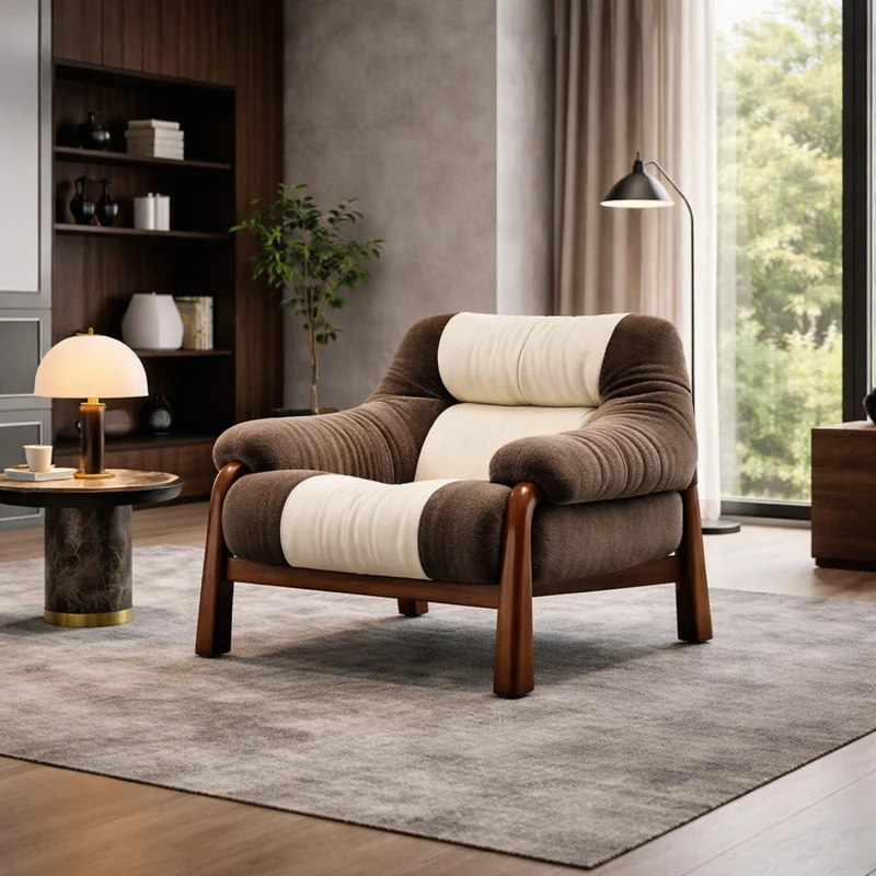 Contemporary Nordic Velvet & Faux Leather Soft Upholstered Accent Chair With Arms And Backrest For Living Room