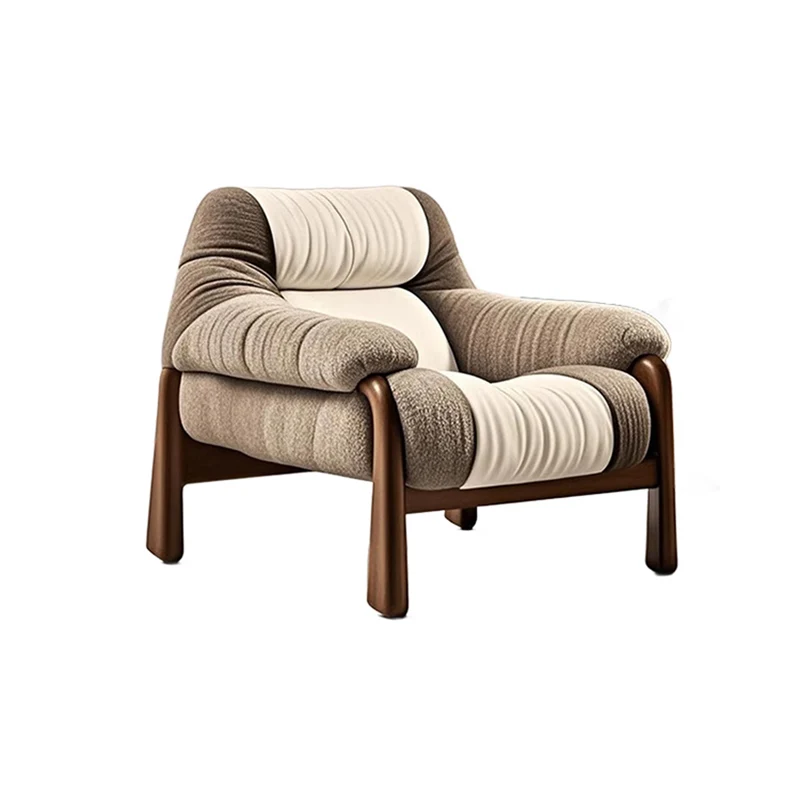 Contemporary Nordic Velvet & Faux Leather Soft Upholstered Accent Chair With Arms And Backrest For Living Room