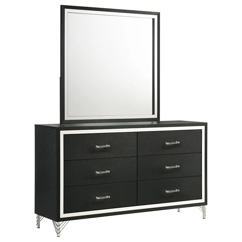 Coaster Furniture Lucia 224993M 6-Drawer Dresser and Mirror - Black