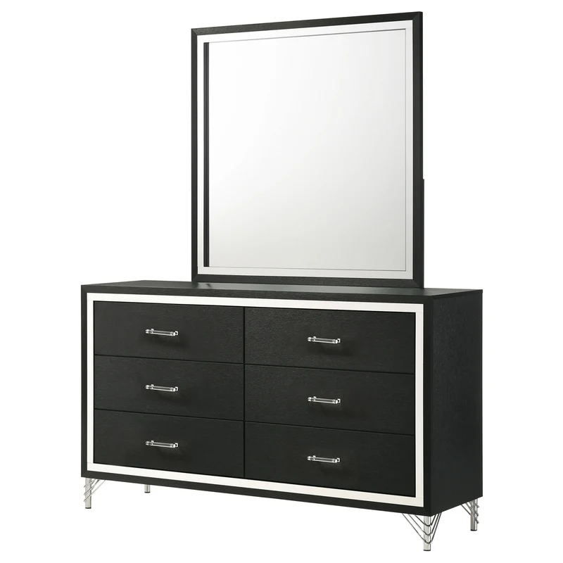 Coaster Furniture Lucia 224993M 6-Drawer Dresser and Mirror - Black