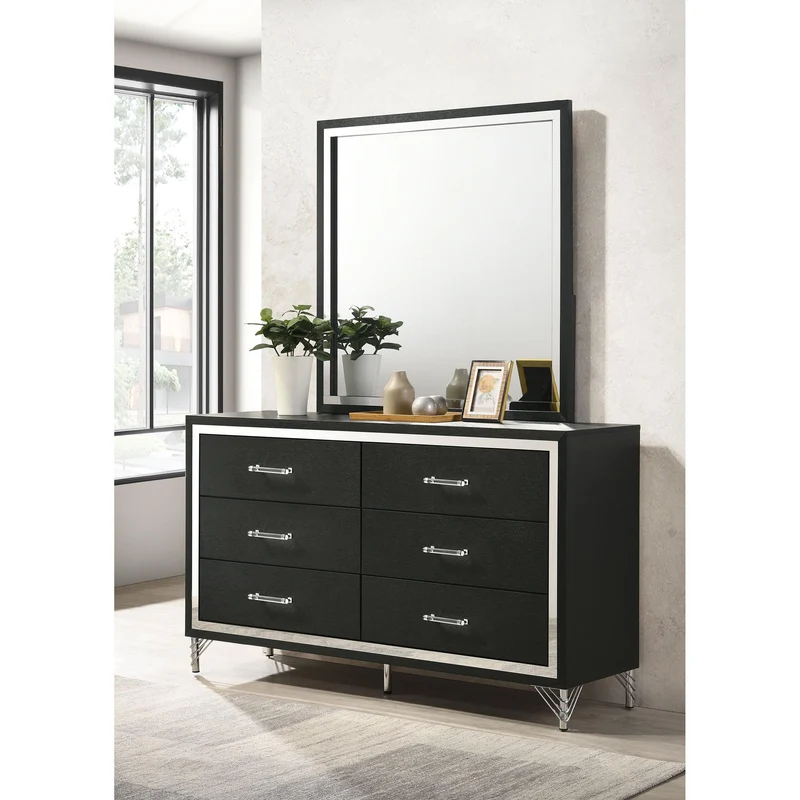 Coaster Furniture Lucia 224993M 6-Drawer Dresser and Mirror - Black