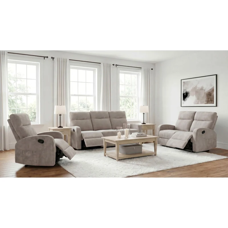 Coaster Furniture Hamilton 603371 Chenille Upholstered Manual Reclining Sofa - Sand