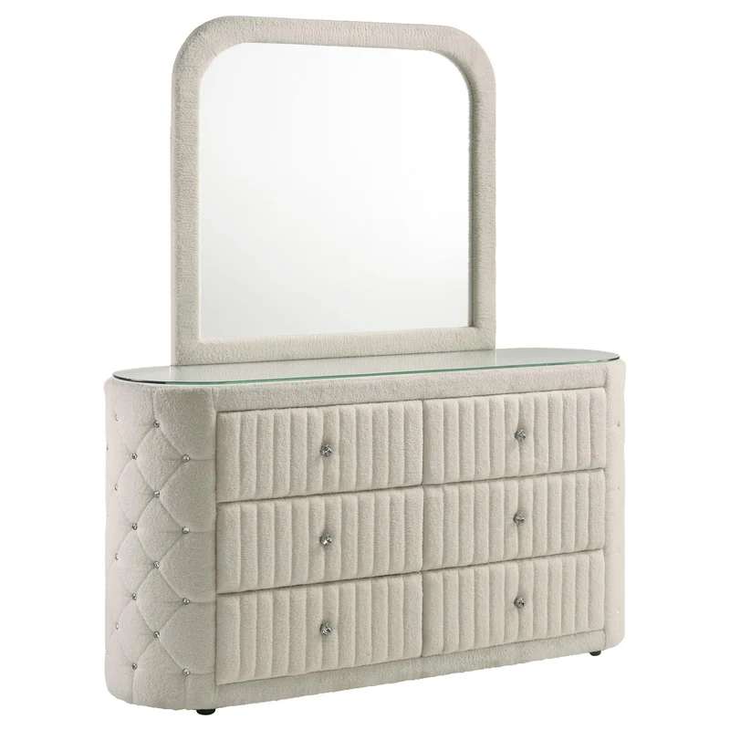 Coaster Furniture Sonya 360113M 6-drawer Upholstered Bedroom Dresser with Mirror - Ivory