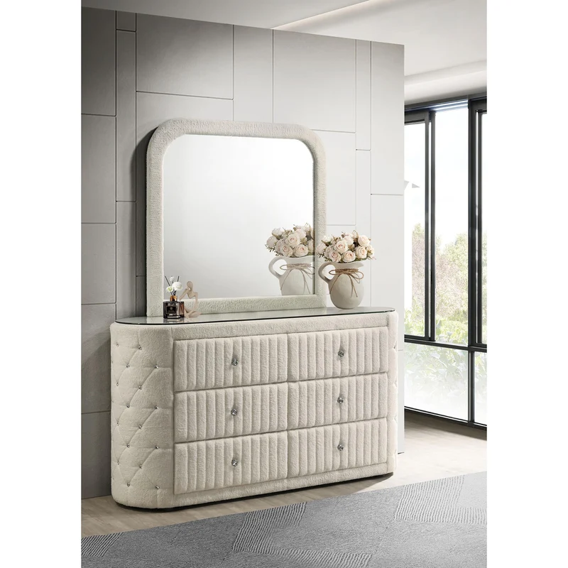 Coaster Furniture Sonya 360113M 6-drawer Upholstered Bedroom Dresser with Mirror - Ivory