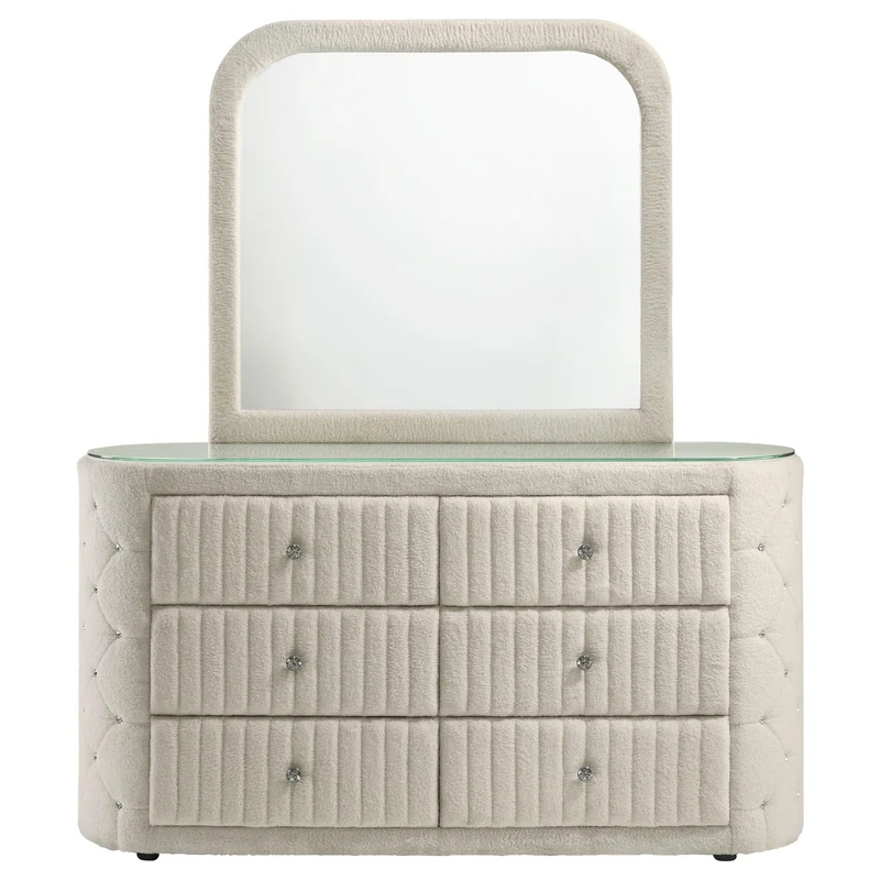 Coaster Furniture Sonya 360113M 6-drawer Upholstered Bedroom Dresser with Mirror - Ivory
