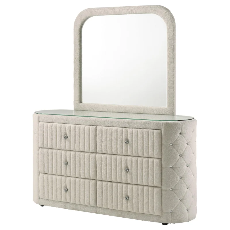 Coaster Furniture Sonya 360113M 6-drawer Upholstered Bedroom Dresser with Mirror - Ivory