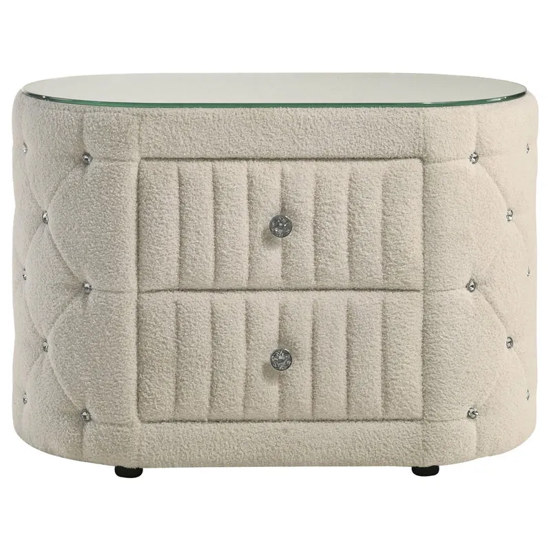 Coaster Furniture Sonya 360112 2-Drawer Upholstered Nightstand Bedside Table - Ivory