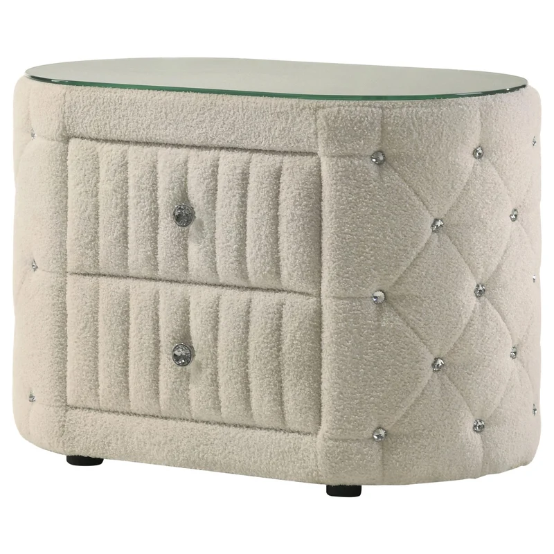 Coaster Furniture Sonya 360112 2-Drawer Upholstered Nightstand Bedside Table - Ivory