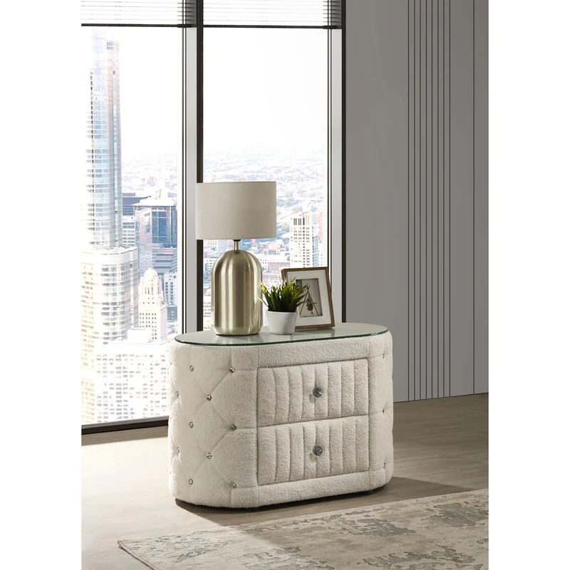 Coaster Furniture Sonya 360112 2-Drawer Upholstered Nightstand Bedside Table - Ivory