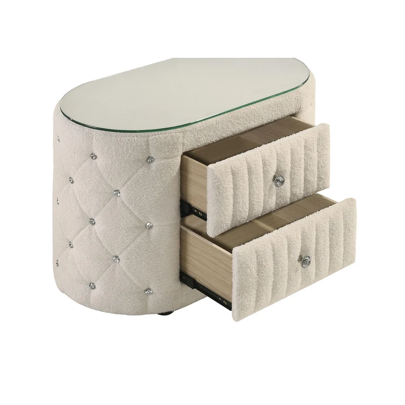 Coaster Furniture Sonya 360112 2-Drawer Upholstered Nightstand Bedside Table - Ivory