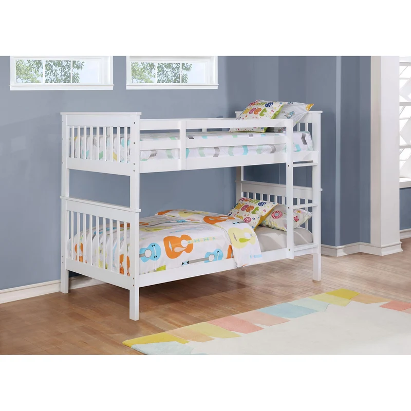 Coaster Furniture Chapman 460244N-SM Wood Twin Over Twin Bunk Bed with Mattress - White