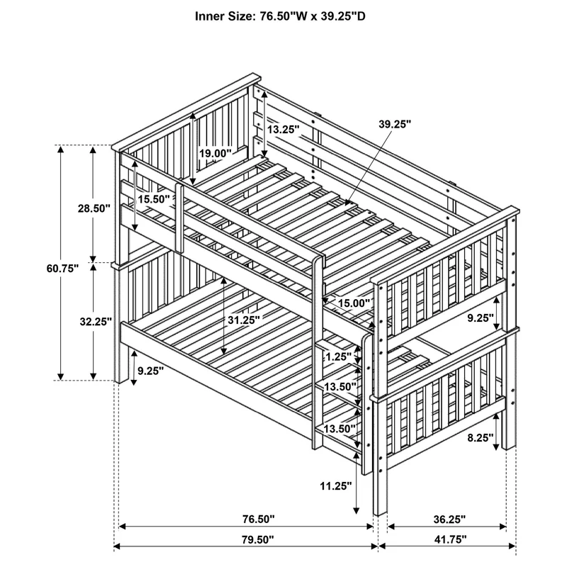 Coaster Furniture Chapman 460244N-SM Wood Twin Over Twin Bunk Bed with Mattress - White