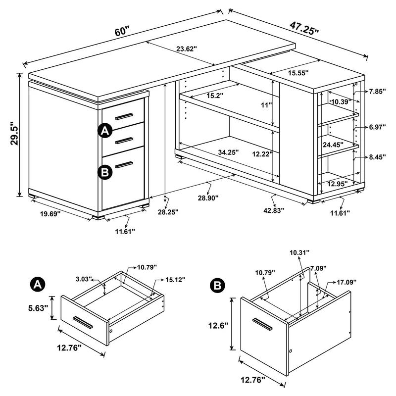 Coaster Furniture Yvette 800786 60-inch 3-drawer L-Shape Computer Desk - Mango