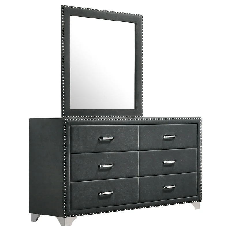 Coaster Furniture Melody 223383M 6-Drawer Upholstered Dresser with Mirror - Grey