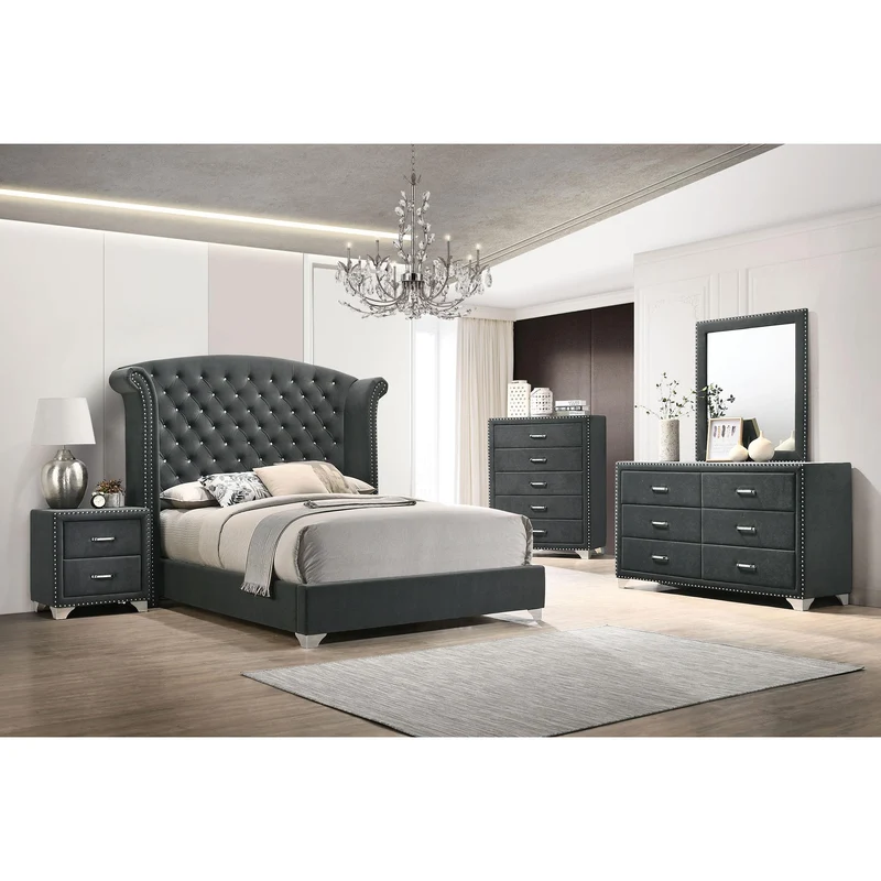 Coaster Furniture Melody 223383M 6-Drawer Upholstered Dresser with Mirror - Grey
